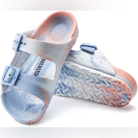 Birkenstock Shoes - EUC Birkenstock tie dye rubber Arizona EVA sandal slide EU 38 US 7/7.5 blue pink